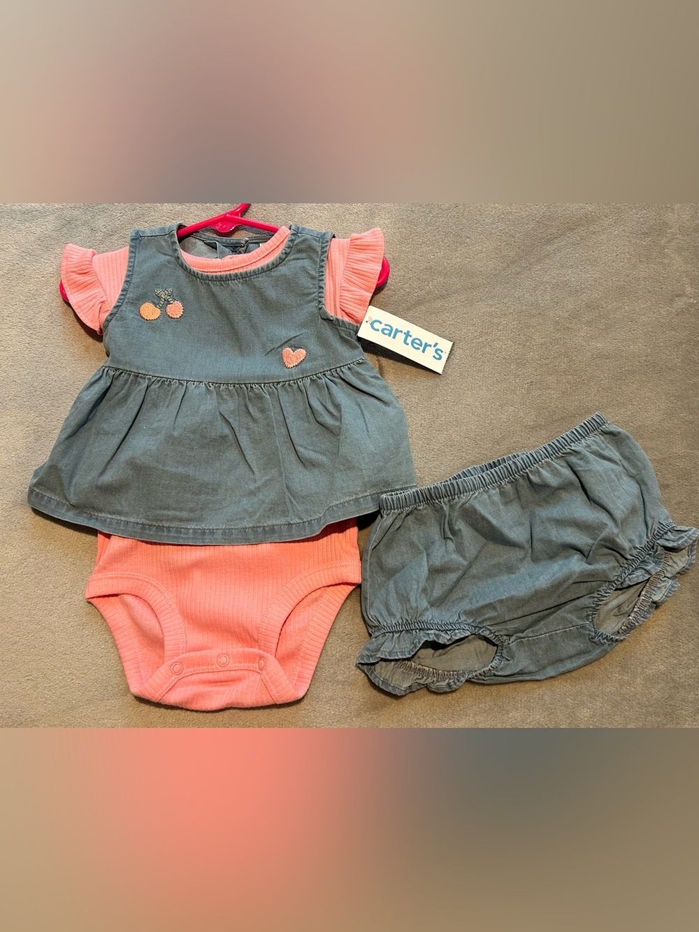Carter's Pink & Denim Dress-Style Bodysuit with Bloomers Set